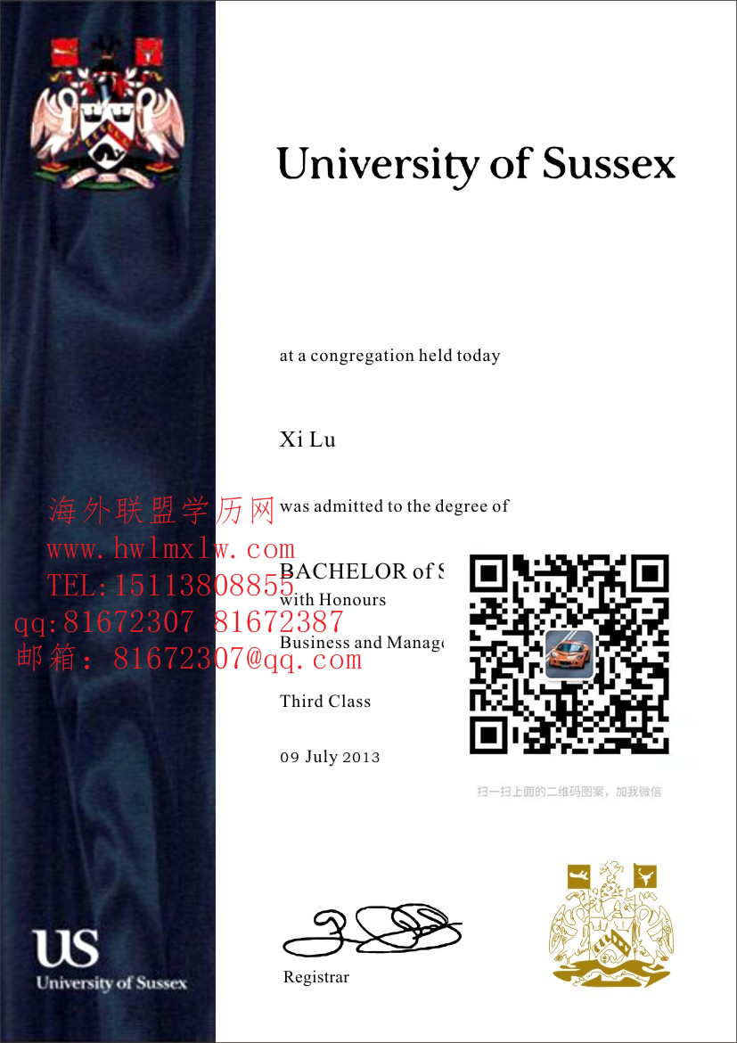 英国萨塞克斯大学毕业证样本|英国萨塞克斯大学學歷文憑範本