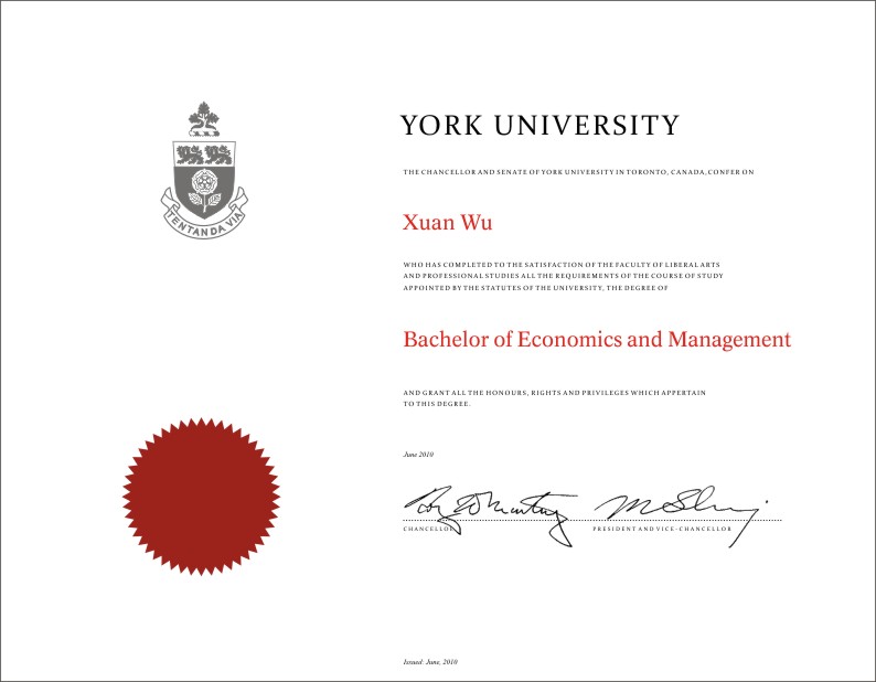 加拿大约克大学毕业证样本|加拿大约克大学学历文凭成绩单