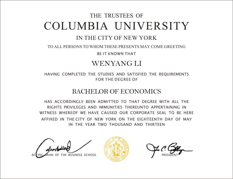 美国纽约哥伦比亚大学毕业证样本|美国成绩单 美国学位认证