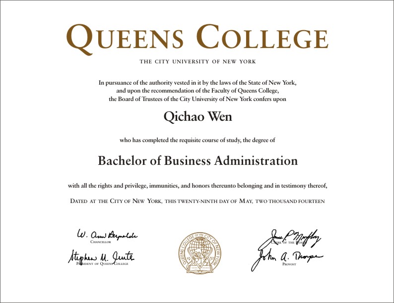 美国纽约城市大学女皇学院毕业证样本|美国大学毕业证书