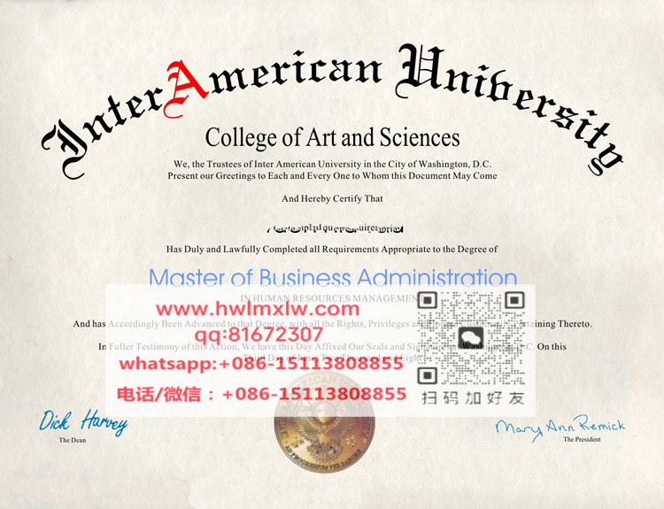 美國美聯大學碩士畢業證樣本|購買美聯大學碩士文憑|製作美聯大學畢業證書|辦理美聯大學文憑|Inter American University  Master Diploma Certificate