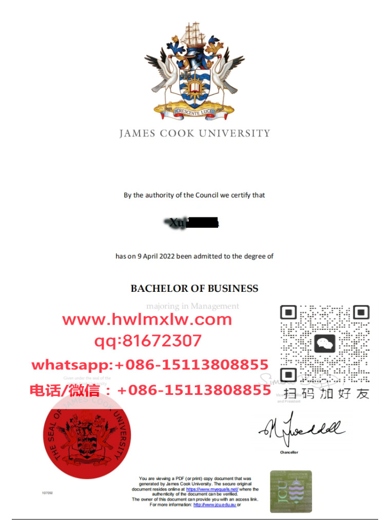 James Cook University, Singapore Campus Bachelor Diploma Certificate