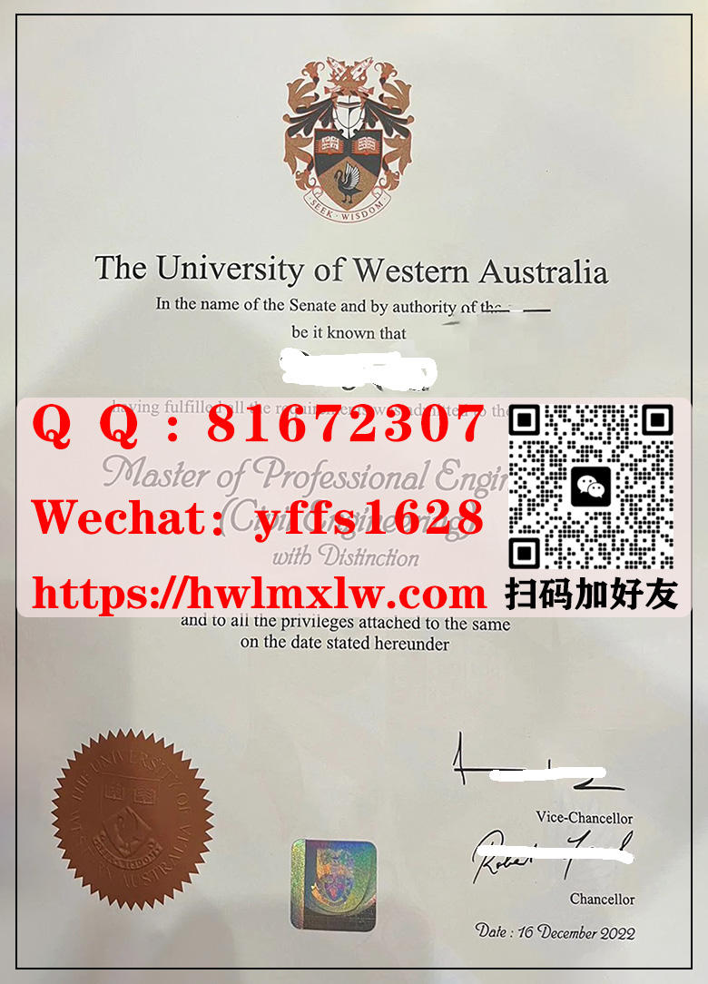澳大利亚西澳大学2022年硕士学位证书范本The University of Western Australia Master Diploma Certificate