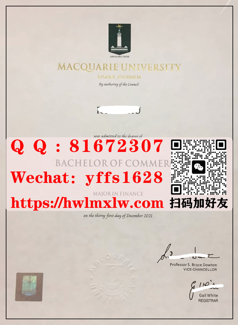 澳大利亚麦考瑞大学2021年学士学位证书样本Macquarie University Bachelor Diploma Certificate